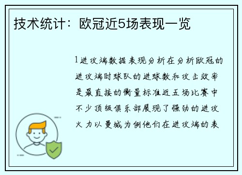技术统计：欧冠近5场表现一览